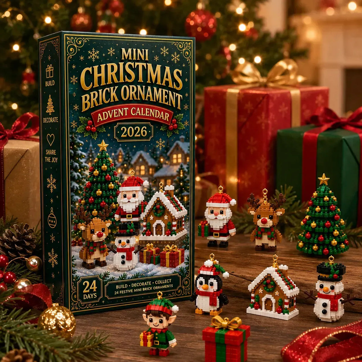 The calendar box with gifts and ornaments