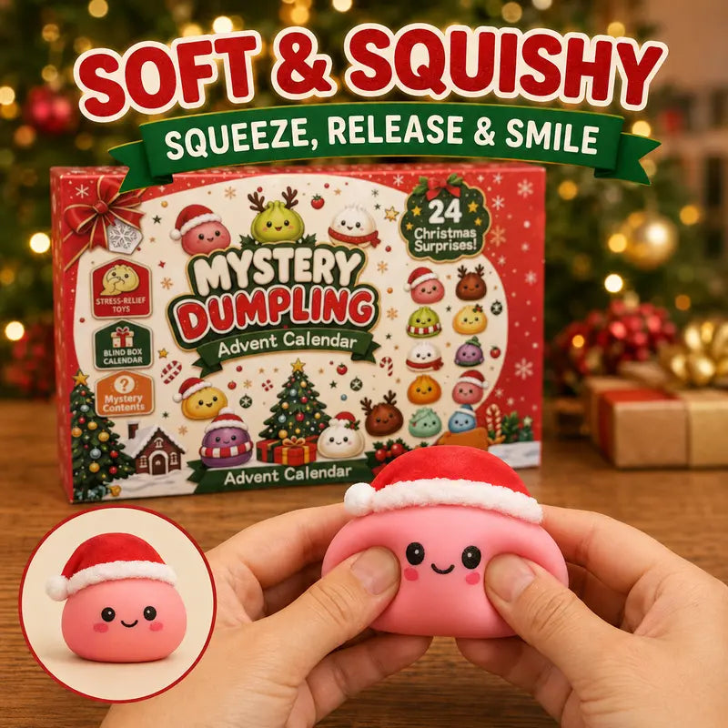 Mystery Dumpling Advent Calendar box with a squishy Santa-hat character