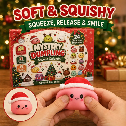 Mystery Dumpling Advent Calendar box with a squishy Santa-hat character